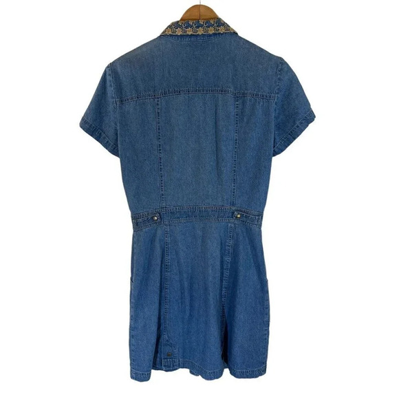 PG Collections Vintage Denim Button Down Dress 10 Metallic Embroidered Collar - Picture 2 of 10